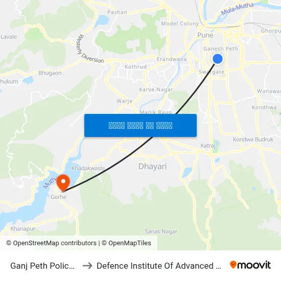 Ganj Peth Police Chowky to Defence Institute Of Advanced Technology Diat map