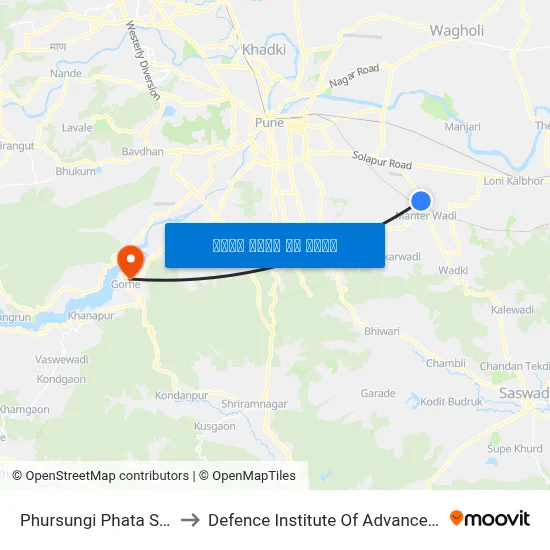 फुरसुंगी फाटा सासवड रोड to रक्षा उन्नत प्रौद्योगिकी संस्थान map