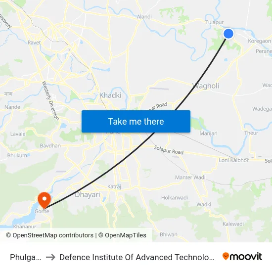 Phulgaon to Defence Institute Of Advanced Technology Diat map