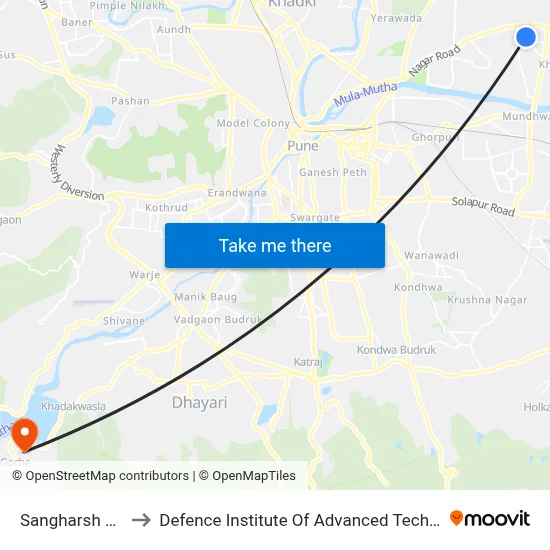 संघर्ष नगर to रक्षा उन्नत प्रौद्योगिकी संस्थान map