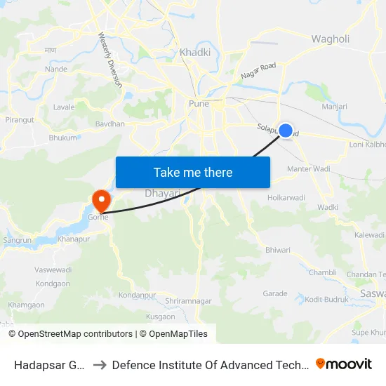 Hadapsar Gadital to Defence Institute Of Advanced Technology Diat map