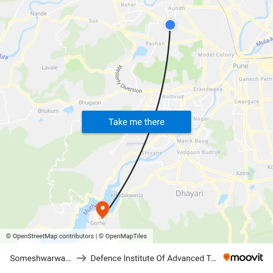 सोमेश्वरवाडी फाटा to रक्षा उन्नत प्रौद्योगिकी संस्थान map