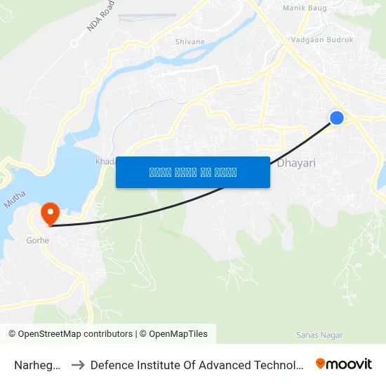 नरहेगाव to रक्षा उन्नत प्रौद्योगिकी संस्थान map