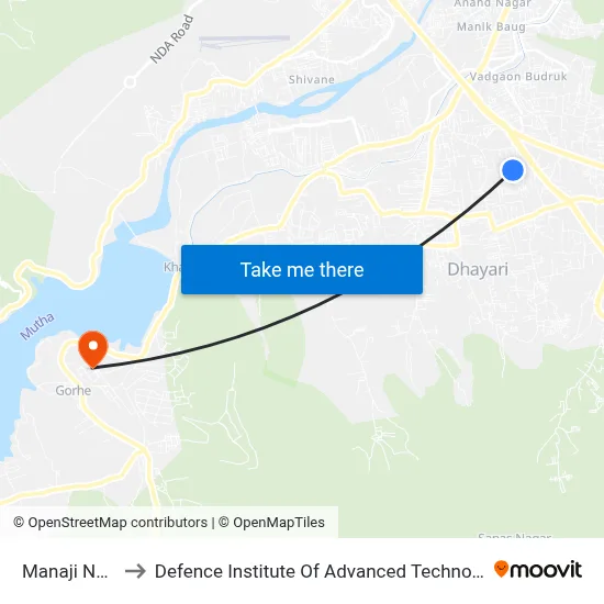 मनाजी नगर to रक्षा उन्नत प्रौद्योगिकी संस्थान map