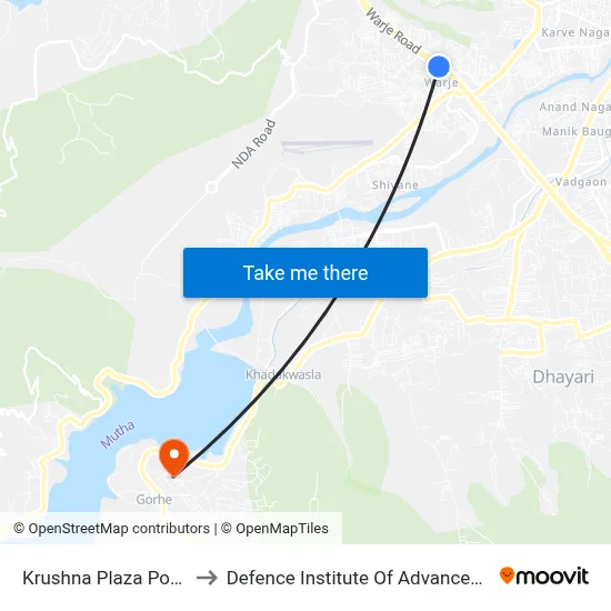 कृष्णा प्लाझा पॉप्युलर नगर to रक्षा उन्नत प्रौद्योगिकी संस्थान map