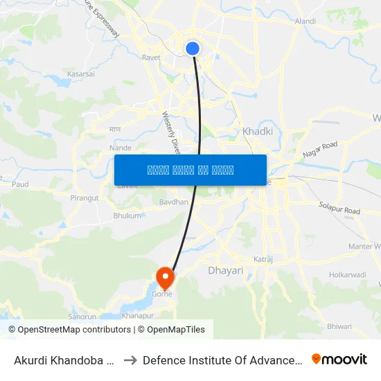 आकुर्डी खंडोबा माळ चौक to रक्षा उन्नत प्रौद्योगिकी संस्थान map