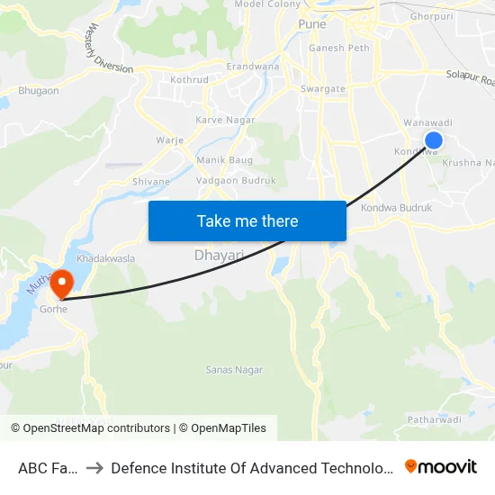 एबीसी फार्म to रक्षा उन्नत प्रौद्योगिकी संस्थान map