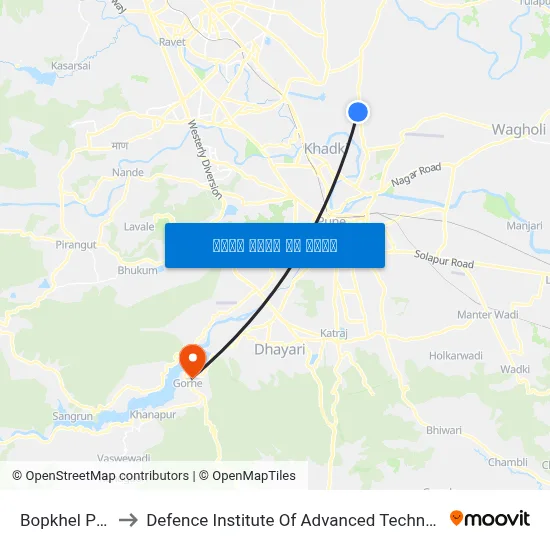 बोपखेल फाटा to रक्षा उन्नत प्रौद्योगिकी संस्थान map
