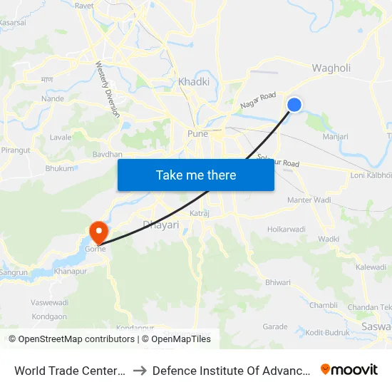 वर्ल्ड ट्रेड सेंटर नं.3 खराडी to रक्षा उन्नत प्रौद्योगिकी संस्थान map