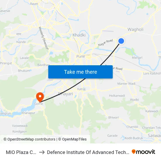 एमआईओ प्लाझा चौक to रक्षा उन्नत प्रौद्योगिकी संस्थान map