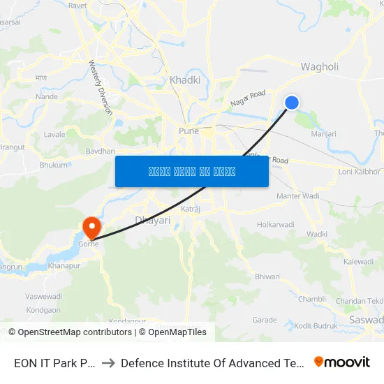 ईओएन आईटी पार्क फेज 2 to रक्षा उन्नत प्रौद्योगिकी संस्थान map