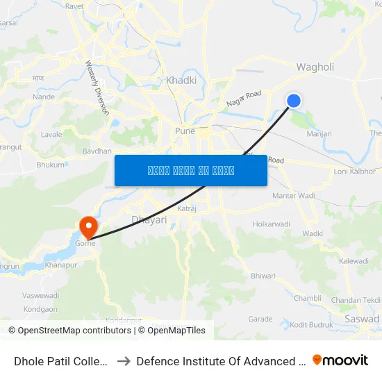 धोले पाटिल कॉलेज खराडी to रक्षा उन्नत प्रौद्योगिकी संस्थान map