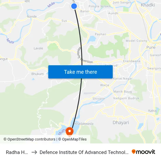 राधा होटल to रक्षा उन्नत प्रौद्योगिकी संस्थान map