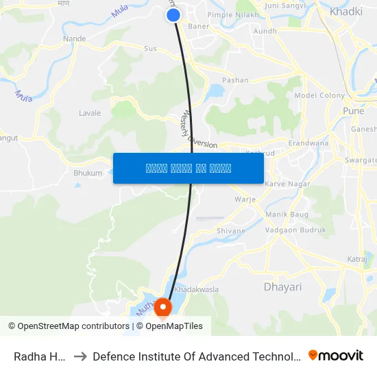 राधा होटल to रक्षा उन्नत प्रौद्योगिकी संस्थान map