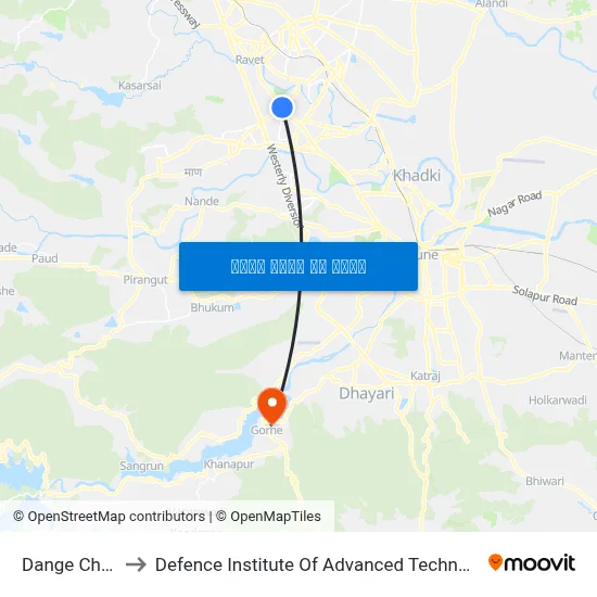 डांगे चौक to रक्षा उन्नत प्रौद्योगिकी संस्थान map