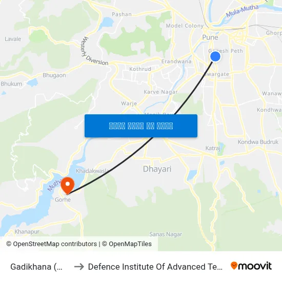 गाडीखाना (मंडई) to रक्षा उन्नत प्रौद्योगिकी संस्थान map