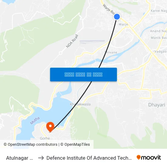 अतुलनगर वारजे to रक्षा उन्नत प्रौद्योगिकी संस्थान map