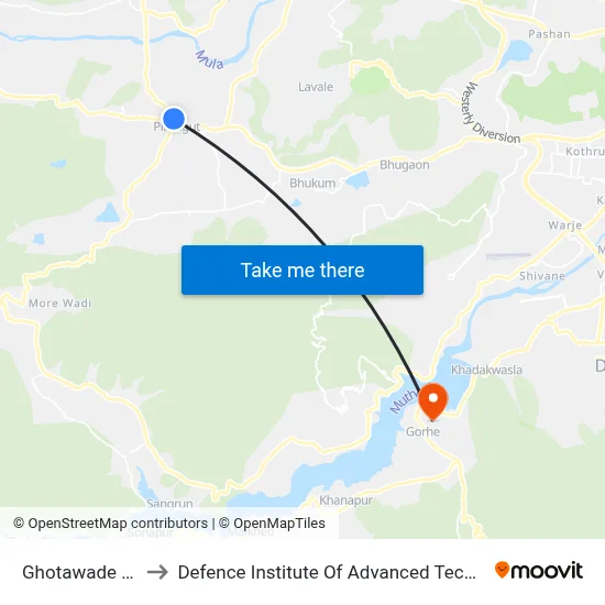 घोटावडे फाटा to रक्षा उन्नत प्रौद्योगिकी संस्थान map