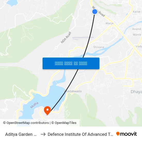 आदित्य गार्डन सिटी गेट to रक्षा उन्नत प्रौद्योगिकी संस्थान map