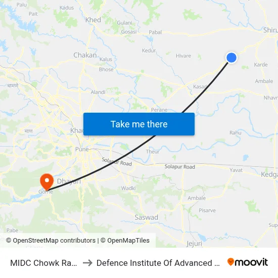 MIDC Chowk Ranjangaon to Defence Institute Of Advanced Technology Diat map