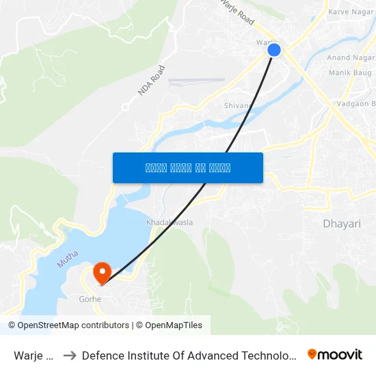 वारजे पुल to रक्षा उन्नत प्रौद्योगिकी संस्थान map