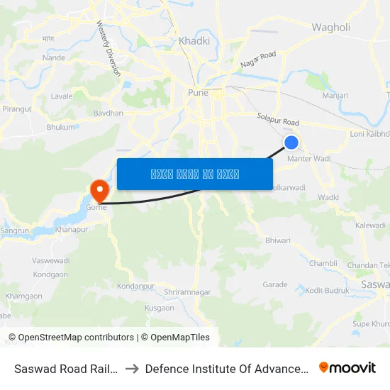 सासवड रोड रेलवे स्टेशन to रक्षा उन्नत प्रौद्योगिकी संस्थान map