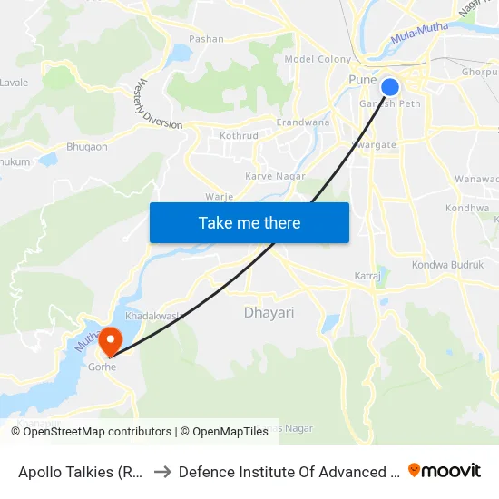 अपोलो टॉकीज (रस्तेवाडा) to रक्षा उन्नत प्रौद्योगिकी संस्थान map