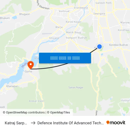 कात्रज सर्पोद्यान to रक्षा उन्नत प्रौद्योगिकी संस्थान map