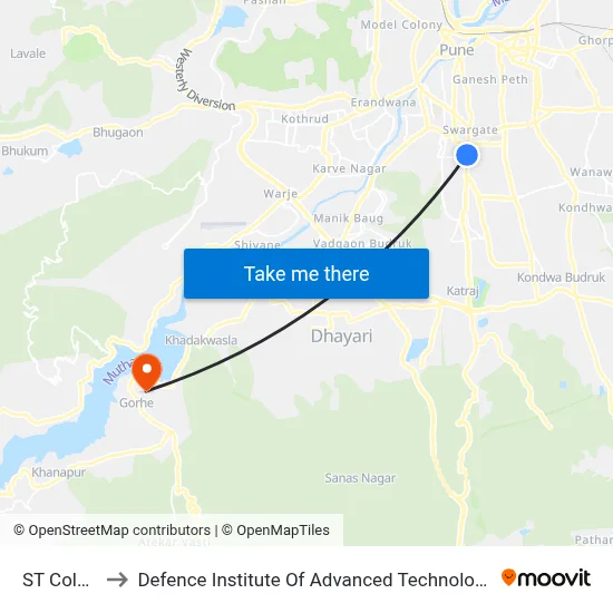 एस.टी कॉलनी to रक्षा उन्नत प्रौद्योगिकी संस्थान map