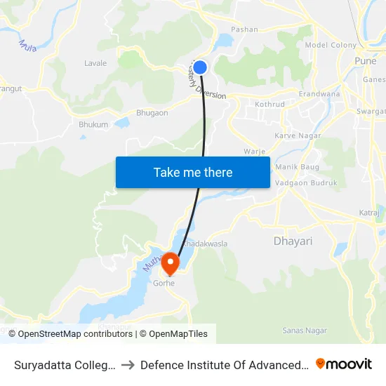 सूर्यदत्त कॉलेज बावधन to रक्षा उन्नत प्रौद्योगिकी संस्थान map