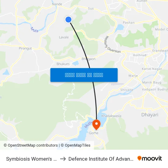 सिम्बायोसिस महिला मेडिकल कॉलेज to रक्षा उन्नत प्रौद्योगिकी संस्थान map