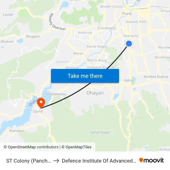 ST Colony (Panchami Hotel) to Defence Institute Of Advanced Technology Diat map
