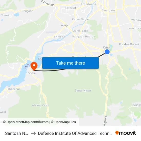 Santosh Nagar to Defence Institute Of Advanced Technology Diat map
