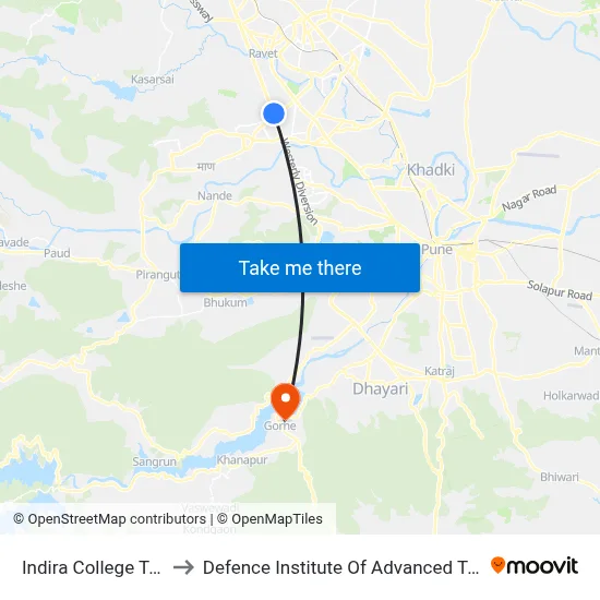 इंदिरा कॉलेज तथवडे to रक्षा उन्नत प्रौद्योगिकी संस्थान map