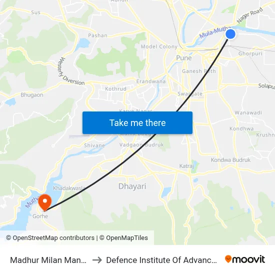 मधुर मिलन मंगल कार्यालय to रक्षा उन्नत प्रौद्योगिकी संस्थान map