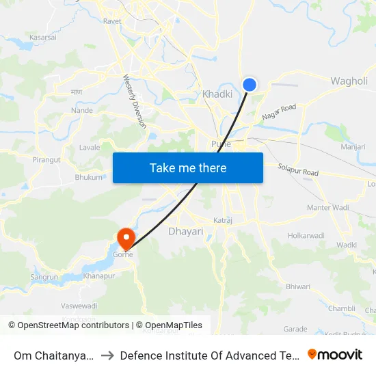 ओम चैतन्य नगरी to रक्षा उन्नत प्रौद्योगिकी संस्थान map