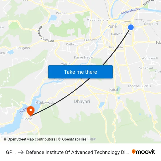 जीपीओ to रक्षा उन्नत प्रौद्योगिकी संस्थान map