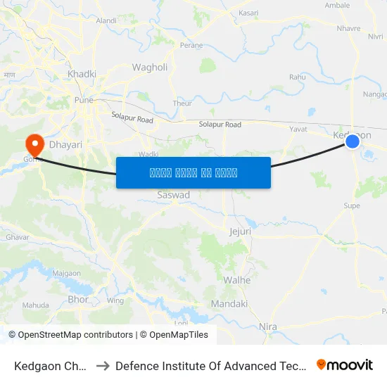 केडगाव चौफुला to रक्षा उन्नत प्रौद्योगिकी संस्थान map