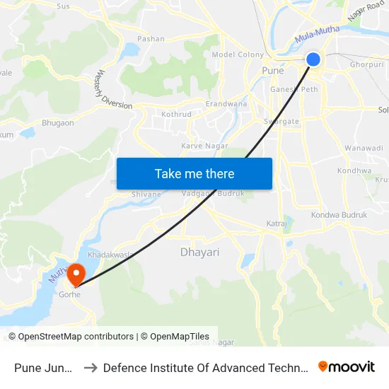 Pune Junction to Defence Institute Of Advanced Technology Diat map