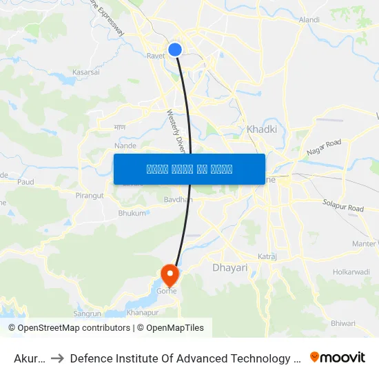 Akurdi to Defence Institute Of Advanced Technology Diat map
