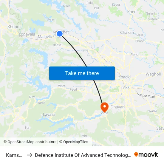 कामशेठ to रक्षा उन्नत प्रौद्योगिकी संस्थान map