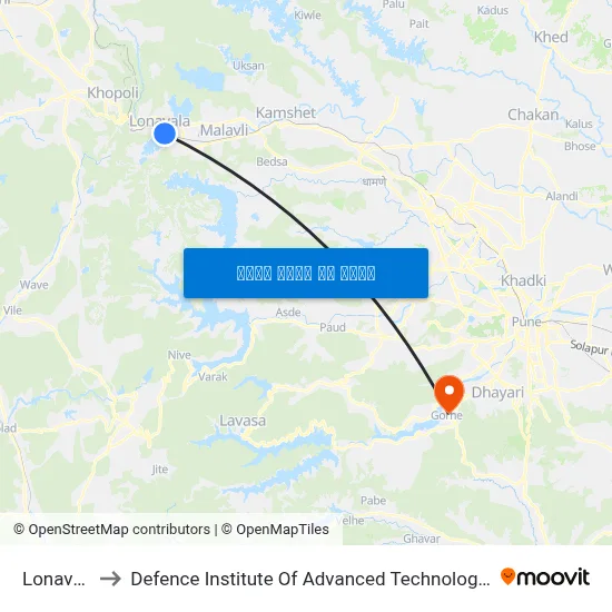 Lonavala to Defence Institute Of Advanced Technology Diat map