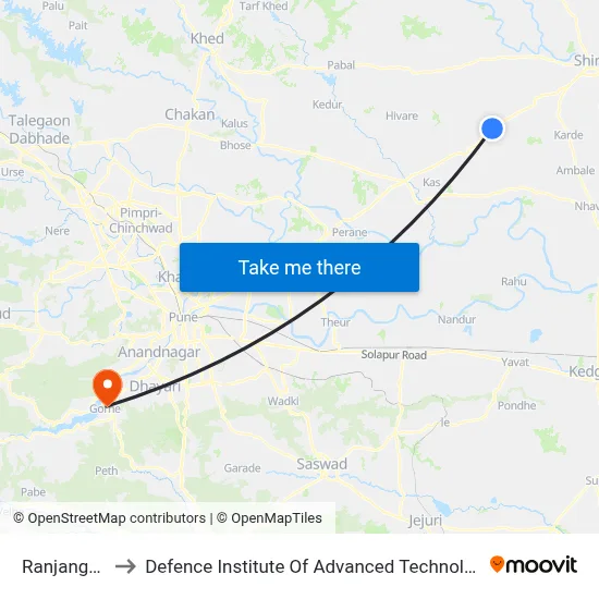 रंजनगाव to रक्षा उन्नत प्रौद्योगिकी संस्थान map