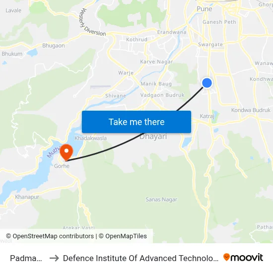 पद्मावती to रक्षा उन्नत प्रौद्योगिकी संस्थान map