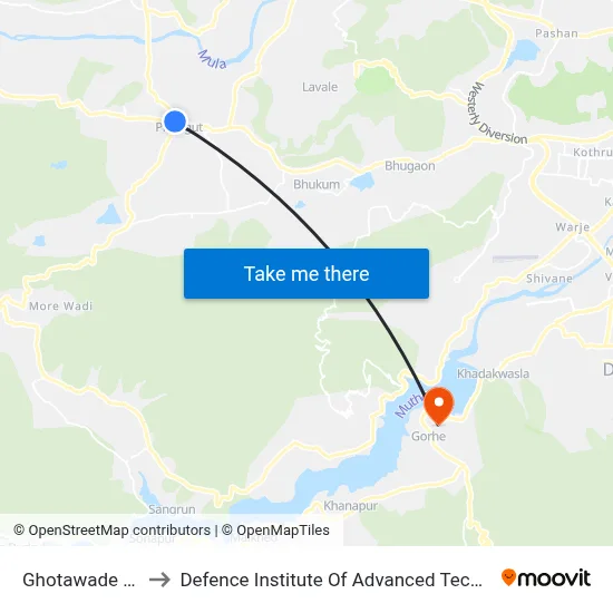 घोटावडे फाटा to रक्षा उन्नत प्रौद्योगिकी संस्थान map