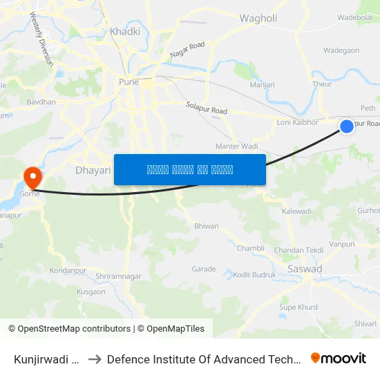 कुंजिरवाडी गाव to रक्षा उन्नत प्रौद्योगिकी संस्थान map