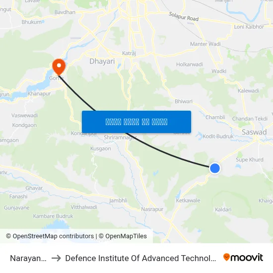 नारायणपुर to रक्षा उन्नत प्रौद्योगिकी संस्थान map