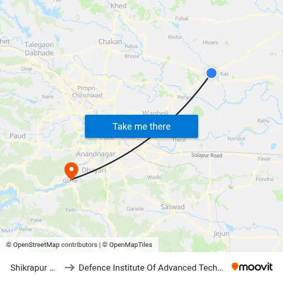 शिक्रापुर फाटा to रक्षा उन्नत प्रौद्योगिकी संस्थान map
