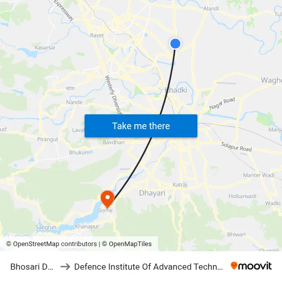 भोसाड़ी डिपो to रक्षा उन्नत प्रौद्योगिकी संस्थान map