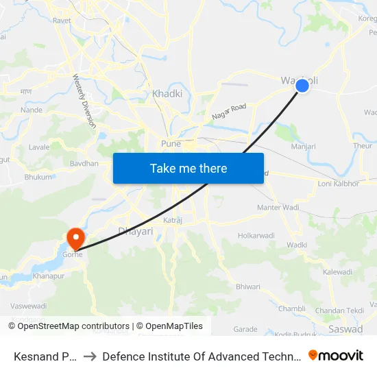 केसनंद फाटा to रक्षा उन्नत प्रौद्योगिकी संस्थान map
